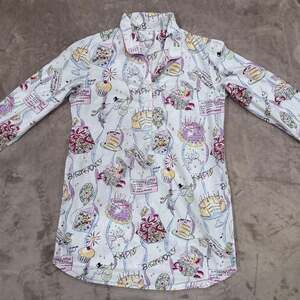 Nick & Nora White BIRTHDAY Button Up Pajama GOWN Size Large